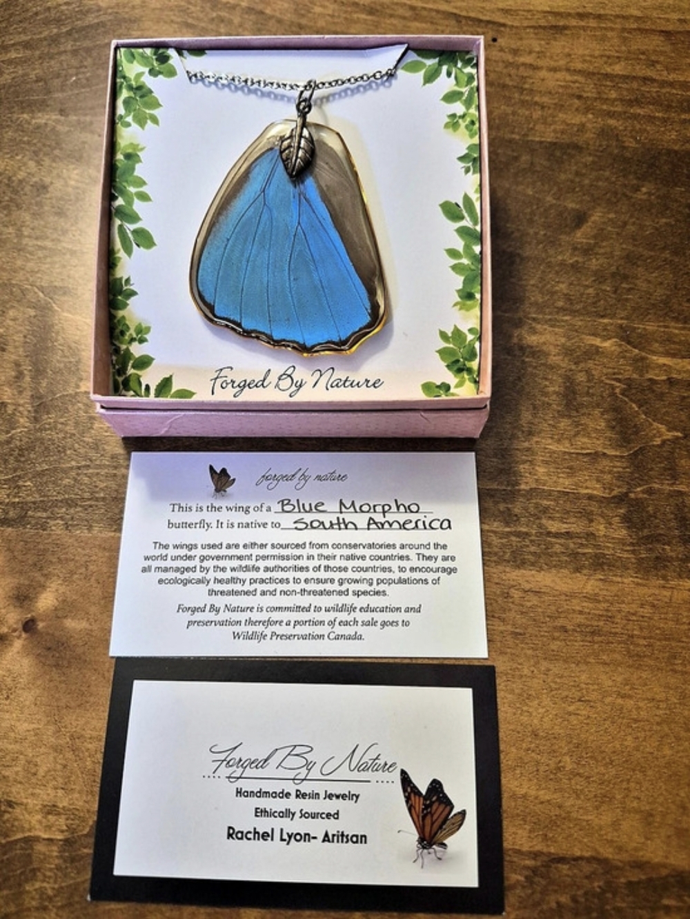 Forged By Nature Blue Morpho Butterfly Wing Necklace Butterfly Wing Pendant
